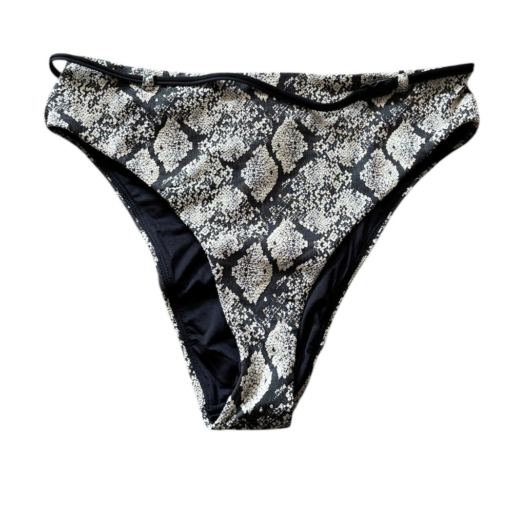 Andie‎ Riviera High Waisted Swim Bikini Bottom Snakeskin Grey Black Large NWT